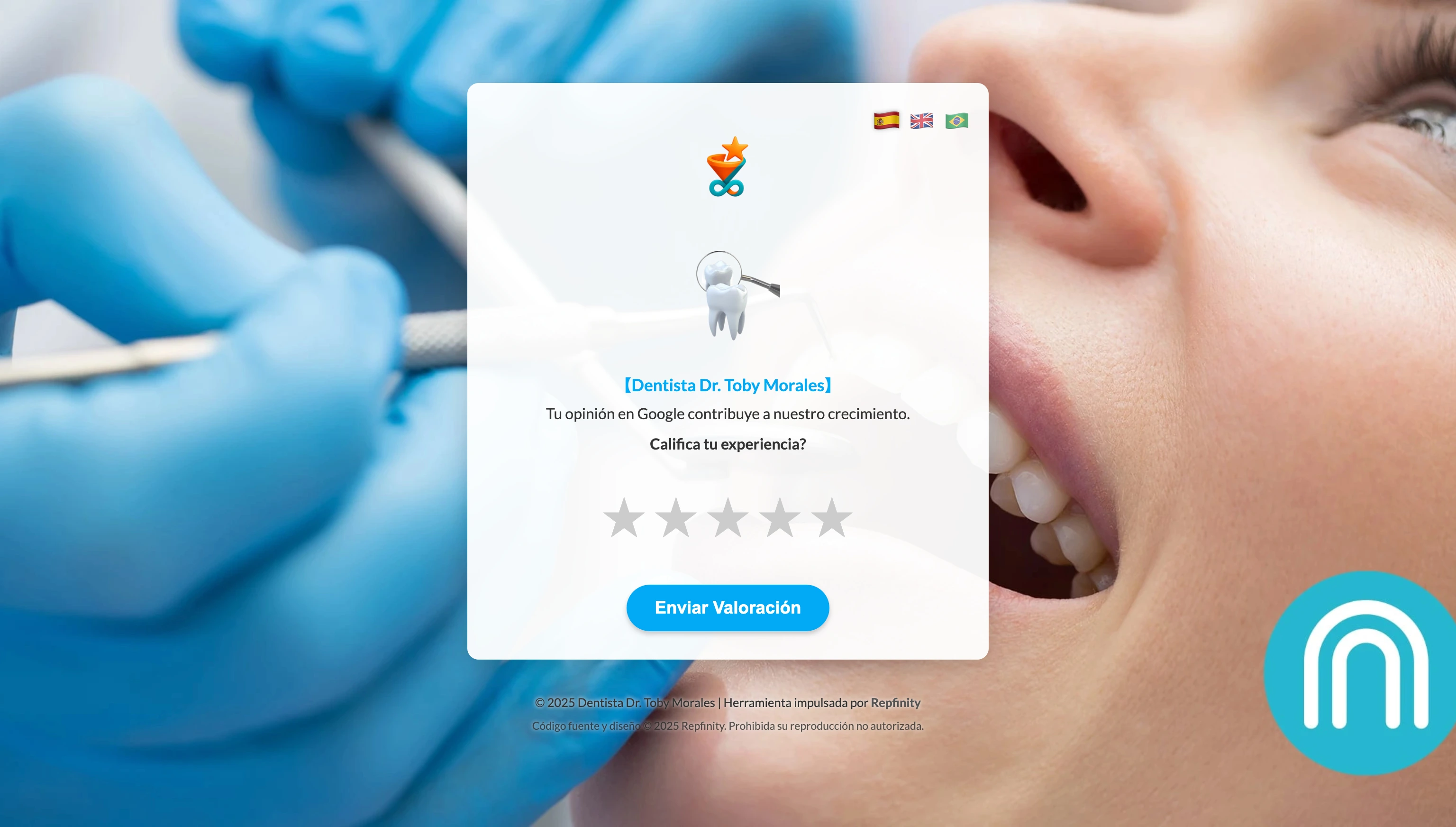 Ejemplo de la herramienta de reseñas para un dentista
